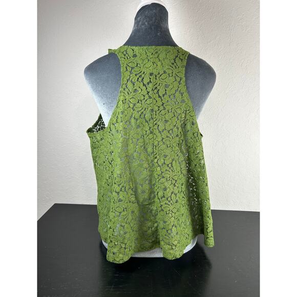Arizona- Juniors-Tank Top- Sheer Lace Sz Large Deep Apple Green gold- preowned - Picture 2 of 7